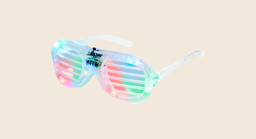 Artículos luminosos para festivales: gafas luminosas con LEDs y lentes de rejilla