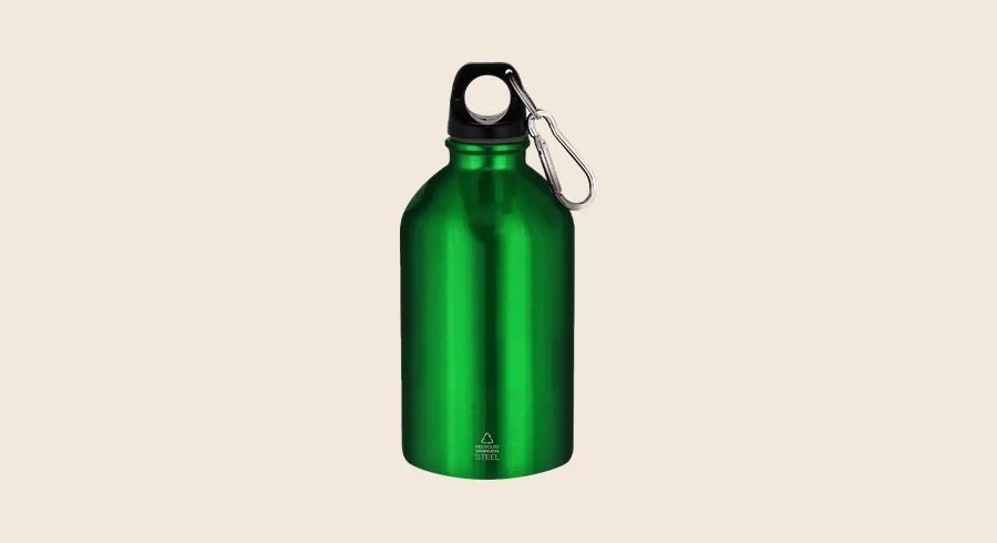 Bidones personalizados: bidón de aluminio verde con mosquetón