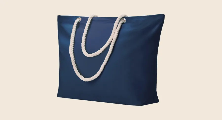 Bolsas de playa personalizadas: bolsa de playa azul marino con asas de cuerda