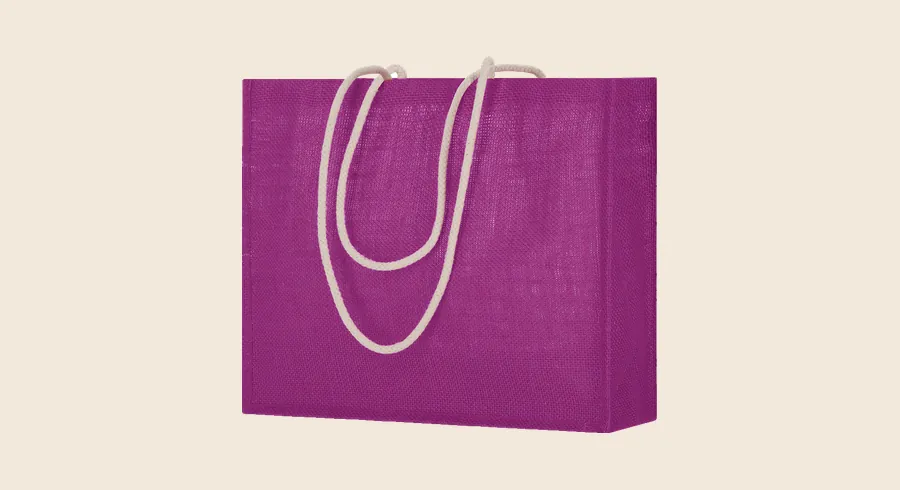 Bolsas de yute personalizadas: bolsa de yute morada con asas de cuerda