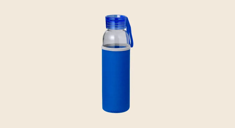Botellas de cristal personalizadas: botella de cristal azul con tapa a juego