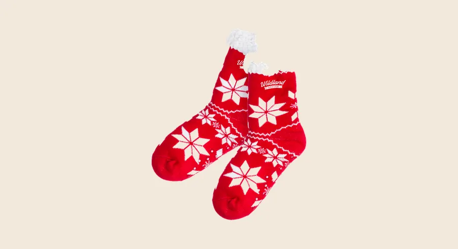 Calcetines navideños personalizados: calcetines rojos con copos de nieve y forro interior