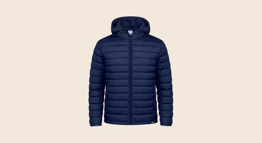 Chaquetas personalizadas: chaqueta acolchada azul marino con capucha