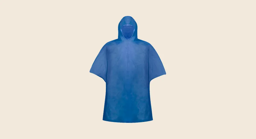 Chubasqueros personalizados: poncho impermeable azul con capucha