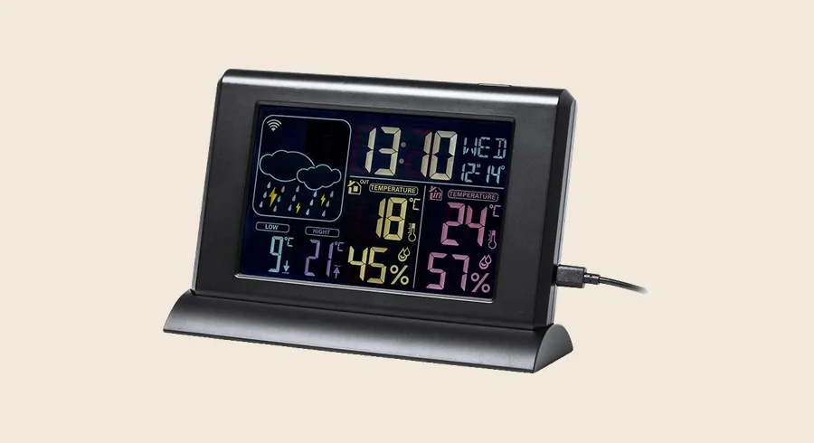 Estaciones meteorológicas personalizadas: estación meteorológica negra con pantalla digital