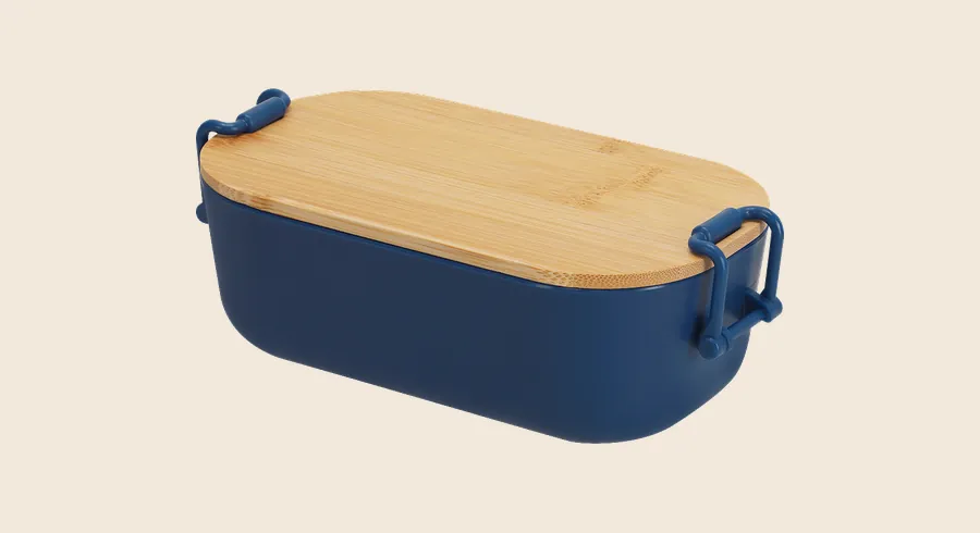 Fiambreras personalizadas: fiambrera azul marino con tapa de bambú