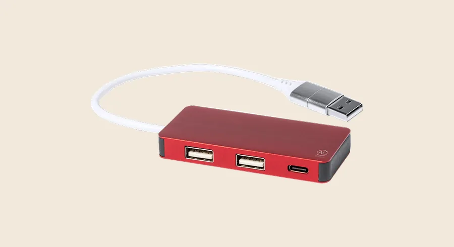 Hubs USB personalizados: hub usb rojo alargado con varios puertos