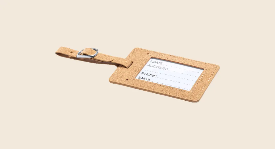 Identificadores de maletas personalizados: identificador de maleta de corcho natural con cinta y hebilla
