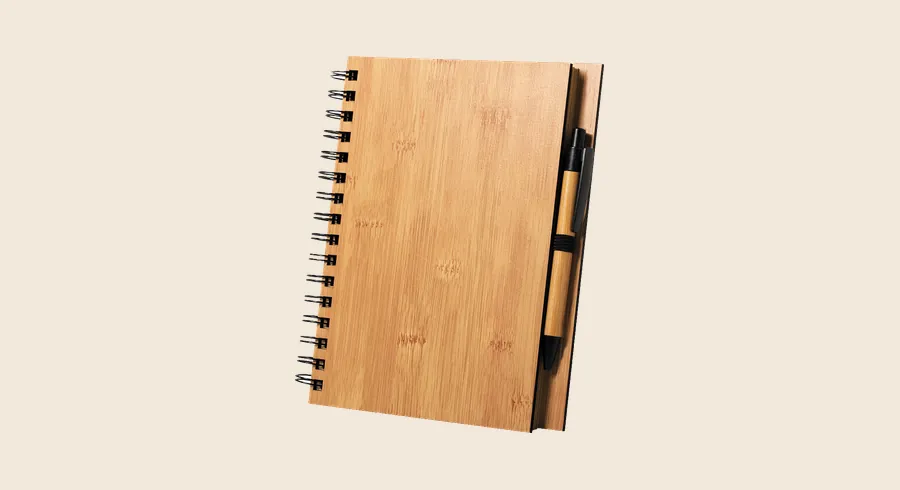 Libretas para congresos: libreta de bambú con bolígrafo a juego