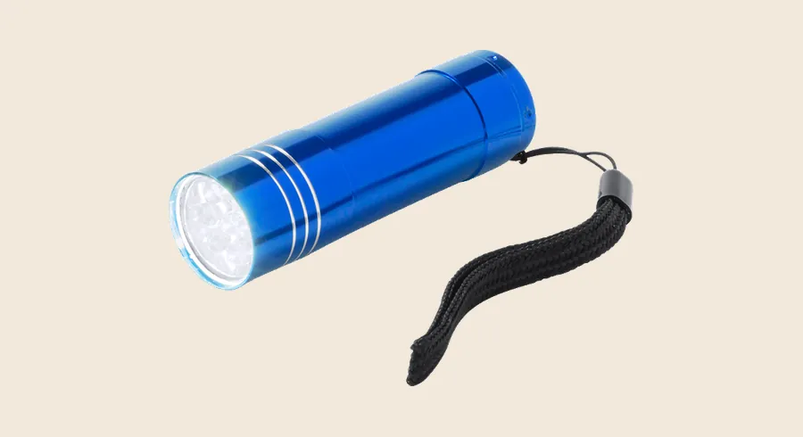 Linternas personalizadas: linterna azul de aluminio con cordón