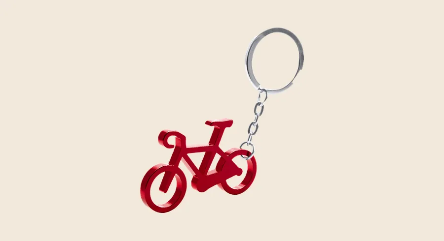Llaveros originales personalizados: llavero metálico rojo con forma de bicicleta