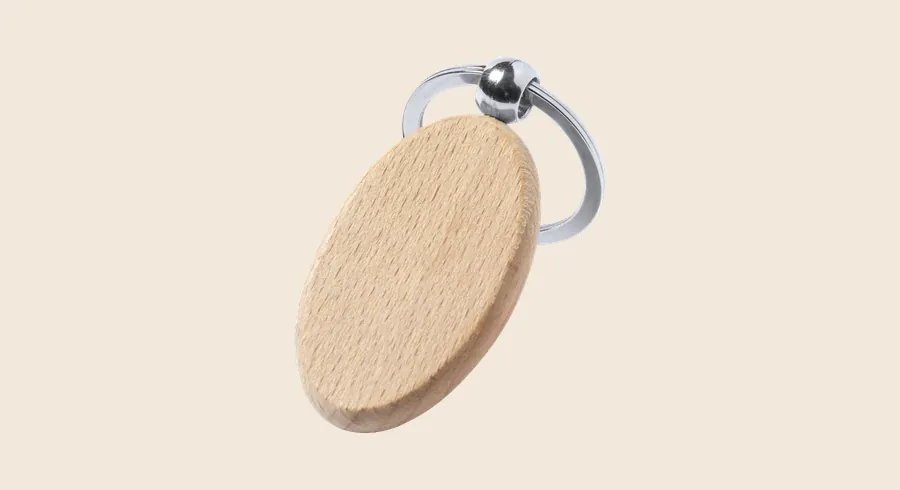 Llaveros personalizados: llavero de madera ovalado con anilla metálica