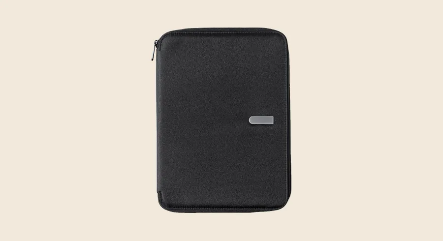 Regalos y merchandising para congresos: portadocumentos negro con cremallera y bloc de notas
