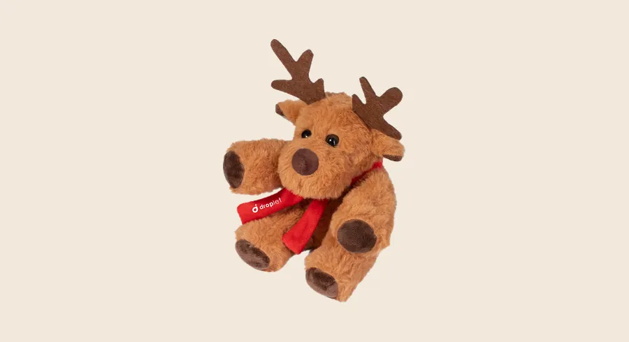 Regalos de Navidad para los hijos de los empleados: reno de peluche con bufanda personalizable